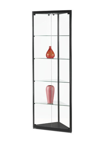 Eckvitrine 50 cm breit aus Glas und Alu Schwarz