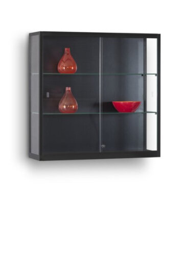 Wandvitrine 100 cm breit aus Glas und Alu Schwarz