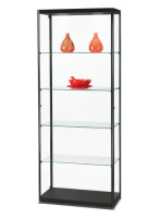 Standvitrine 80 cm breit aus Glas und Alu Schwarz mit LED Beleuchtung oben Glasvitrine Ausstellungsvitrine freistehende Vitrine mit Beleuchtung abschließbar