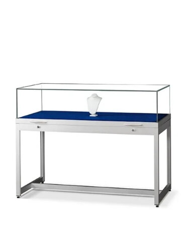 Haubenvitrine 100 cm breit aus Glas und Alu Silber mit 250mm Haubenhöhe