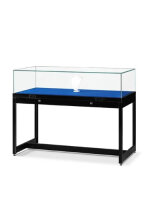 Haubenvitrine 120 cm breit aus Glas und Alu Schwarz mit 250mm Haubenhöhe Museumsvitrine Tischvitrine Haubentisch Präsentationstisch abschließbar