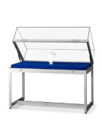 Haubenvitrine 120 cm breit aus Glas und Alu Schwarz mit 250mm Haubenhöhe Museumsvitrine Tischvitrine Haubentisch Präsentationstisch abschließbar