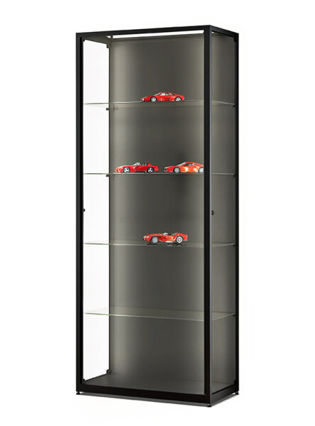 Standvitrine 80 cm breit aus Glas und Alu Schwarz mit 2 LED-Strips