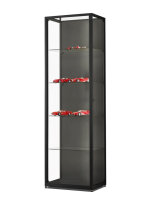 Standvitrine 60 cm breit aus Glas und Alu Schwarz LED-Strips Vitrine schwarz freistehende Glasvitrine mit schwarzer Rückwand und integrierter Beleuchtung im Profil abschließbar