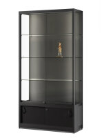 Standvitrine mit Unterschrank 100 cm breit aus Glas und Alu Schwarz mit 2 LED-Strips Vitrinenschrank schwarz freistehende Glasvitrine beleuchtet Profile Rückwand schwarz Präsentationsvitrine abschließbar