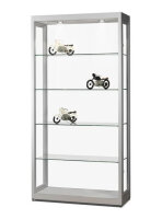 Staubdichte Vitrine 100 cm breit aus Glas und Alu Silber mit LED Beleuchtung Glasvitrine 100 x 40 cm staubgeschützt freistehende Vitrine grau Ausstellungsvitrine mit Beleuchtung abschließbar