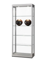 Staubdichte Vitrine 80 cm breit aus Glas und Alu Silber mit LED Beleuchtung Glasvitrine 80 x 40 cm staubgeschützt freistehende Vitrine grau Ausstellungsvitrine mit Beleuchtung abschließbar