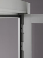 Staubdichte Vitrine 80 cm breit aus Glas und Alu Silber mit LED Beleuchtung Glasvitrine 80 x 40 cm staubgeschützt freistehende Vitrine grau Ausstellungsvitrine mit Beleuchtung abschließbar