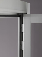 Staubdichte Vitrine auf hohen Beinen 100 cm breit aus Glas und Alu Silber mit LED Beleuchtung Glasvitrine 100 x 60 cm staubgeschützt freistehende Vitrine grau Ausstellungsvitrine mit Beleuchtung abschließbar