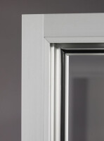 Staubdichte Vitrine auf hohen Beinen 100 cm breit aus Glas und Alu Silber mit LED Beleuchtung Glasvitrine 100 x 60 cm staubgeschützt freistehende Vitrine grau Ausstellungsvitrine mit Beleuchtung abschließbar