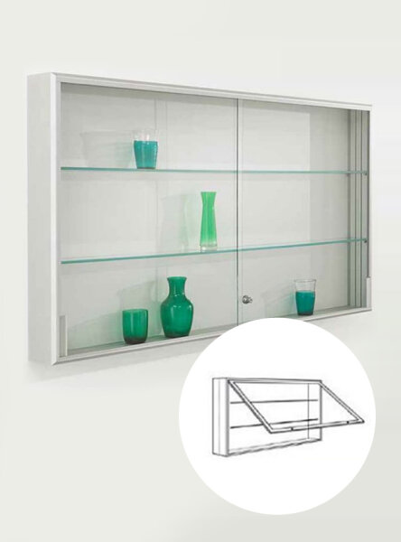 Brandschutz Wandvitrine 100 cm breit Schaukasten aus Glas alu silber