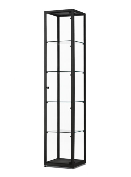 Vitrine 50 cm breit aus Glas und Alu Schwarz mit LED Beleuchtung seitlich