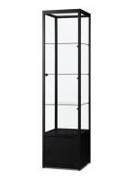 Vitrine mit Unterschrank 50 cm breit aus Glas und Alu Schwarz mit LED Beleuchtung seitlich Schrankvitrine schwarz beleuchtet Vitrine mit Sockel Unterbau abschließbar abschließbar