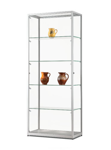Vitrine 80 cm breit aus Glas und Alu Schwarz mit LED Beleuchtung seitlich