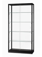 Vitrine 100 cm breit aus Glas und Alu Schwarz mit LED Beleuchtung seitlich Glasvitrine schwarz seitlich beleuchtet 100 x 40 cm Ausstellungsvitrine Präsentationsvitrine abschließbar