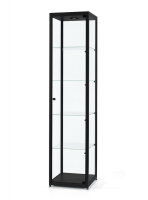 Vitrine 40 cm breit aus Glas und Alu Schwarz mit LED Beleuchtung oben und seitlich Glasvitrine schwarz beleuchtet Säulenvitrine 40 x 40 x 200 cm Ausstellungsvitrine abschließbar