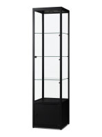 Vitrine mit Unterschrank 50 cm breit aus Glas und Alu Schwarz mit LED Beleuchtung oben und seitlich Vitrinenschrank 50 cm breit Glasschrank beleuchtet Ausstellungsvitrine mit Stauraum abschließbar