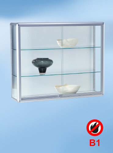 Brandschutz Wandvitrine Glas alu silber