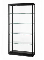 Vitrine 100 cm breit aus Glas und Alu Schwarz mit LED Beleuchtung oben und seitlich Glasvitrine beleuchtet 100 x 40 x 200 cm mit LED Decken- und Seitenbeleuchtung schwarze Präsentationsvitrine abschließbar