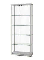 Vitrine 70 cm breit aus Glas und Alu Silber mit LED Beleuchtung oben Glasvitrine 70 x 70 grau Präsentationsvitrine Standvitrine mit Beleuchtung abschließbar