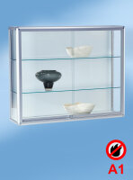 Brandschutz Wandvitrine Glas alu silber Hängevitrine nach Brandschutzklasse A A1 und A2-S1 100 cm breite Glasvitrine mit höchstem Schutz für Schulen geeignet