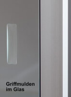 Vitrine 120 cm breit aus Glas und Alu Weiss mit LED Beleuchtung oben Glasvitrine mit Schiebetüren 120 x 40 x 200 cm freistehende Ausstellungsvitrine mit LED Deckenbeleuchtung
