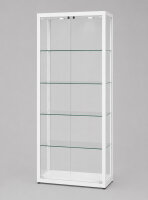 Vitrine 80 cm breit aus Glas und Alu Weiss mit LED Beleuchtung oben Glasvitrine Weiss 80 x 40 Präsentationsvitrine Standvitrine mit Beleuchtung abschließbar