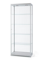 Vitrine 80 cm breit aus Glas und Alu Weiss mit LED Beleuchtung oben Glasvitrine Weiss 80 x 40 Präsentationsvitrine Standvitrine mit Beleuchtung abschließbar