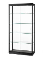 Vitrine 100 cm breit aus Glas und Alu Schwarz mit LED Beleuchtung oben und seitlich Glasvitrine beleuchtet 100 x 50 x 200 cm mit LED Decken- und Seitenbeleuchtung schwarze Präsentationsvitrine abschließbar