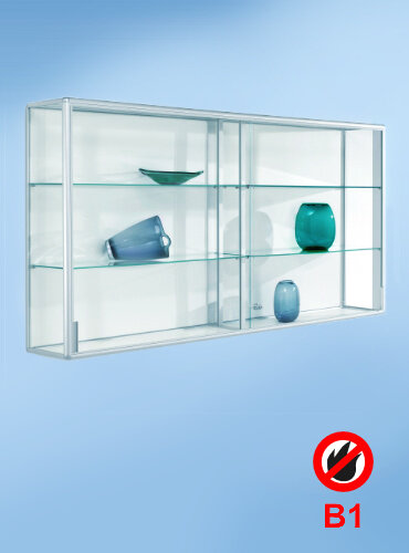 Brandschutz Wandvitrine Glas alu silber