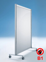 Stellwand auf Rollen Brandschutz B1 Stellwand mobil Trennwand auf Rollen mit 120cm Breite und 148 cm Höhe im Aluminiumrahmen