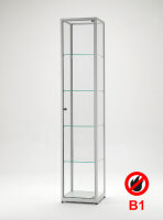 Brandschutz Standvitrine 40 cm breit aus Glas und Alu Silber