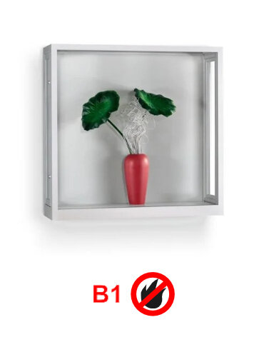 Brandschutz Wandvitrine 100 cm breit aus Glas und Alu Silber