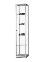 Standvitrine 40 cm breit aus Glas und Alu Silber