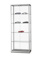 Standvitrine 80 cm breit aus Glas und Alu Silber