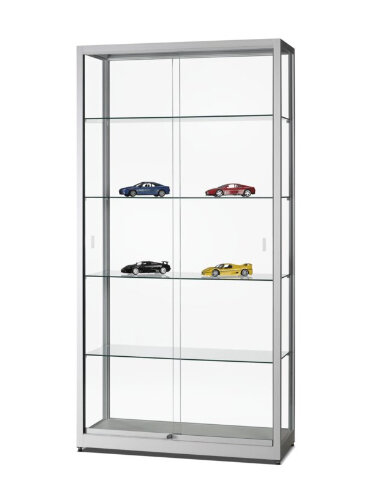 Standvitrine 100 cm breit aus Glas und Alu Silber