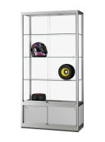 Standvitrine 100 cm breit aus Glas und Alu Silber mit Unterschrank