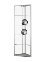 Eckvitrine 50 cm breit aus Glas und Alu Silber