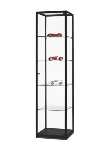 Standvitrine 50 cm breit aus Glas und Alu Schwarz