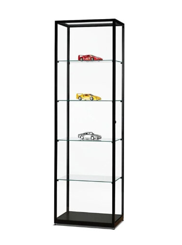 Standvitrine 60 cm breit aus Glas und Alu Schwarz